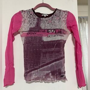 DKNY Mesh Longsleeve 90s/Y2K Pink Top